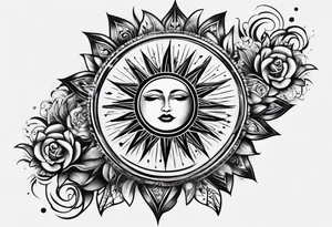 sleeve tattoo sun rays on shoulder and chest tattoo idea