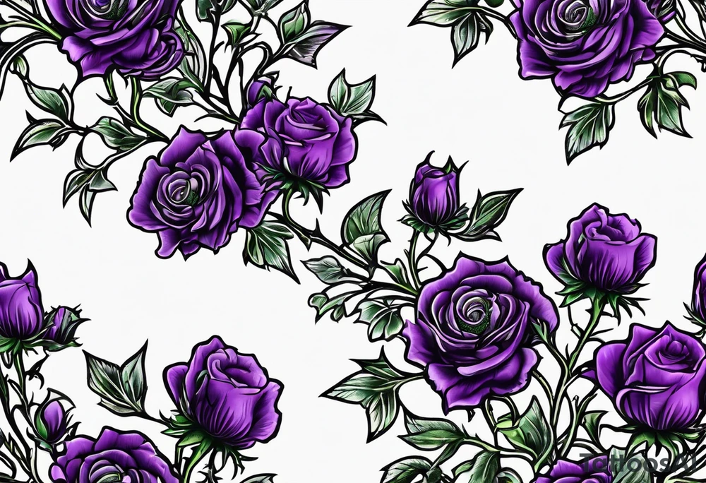 Purple thistle, yellow rose and shamrock with stems intertwined spelling KND in celtic lettering tattoo idea
