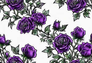 Purple thistle, yellow rose and shamrock with stems intertwined spelling KND in celtic lettering tattoo idea