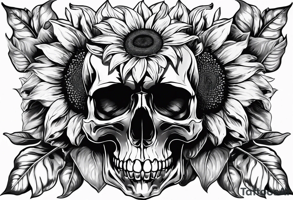 Sunflower, skull,
 mental health tattoo idea