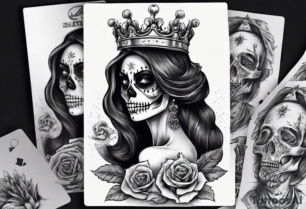 santa la muerta with money and crown
on card tattoo idea