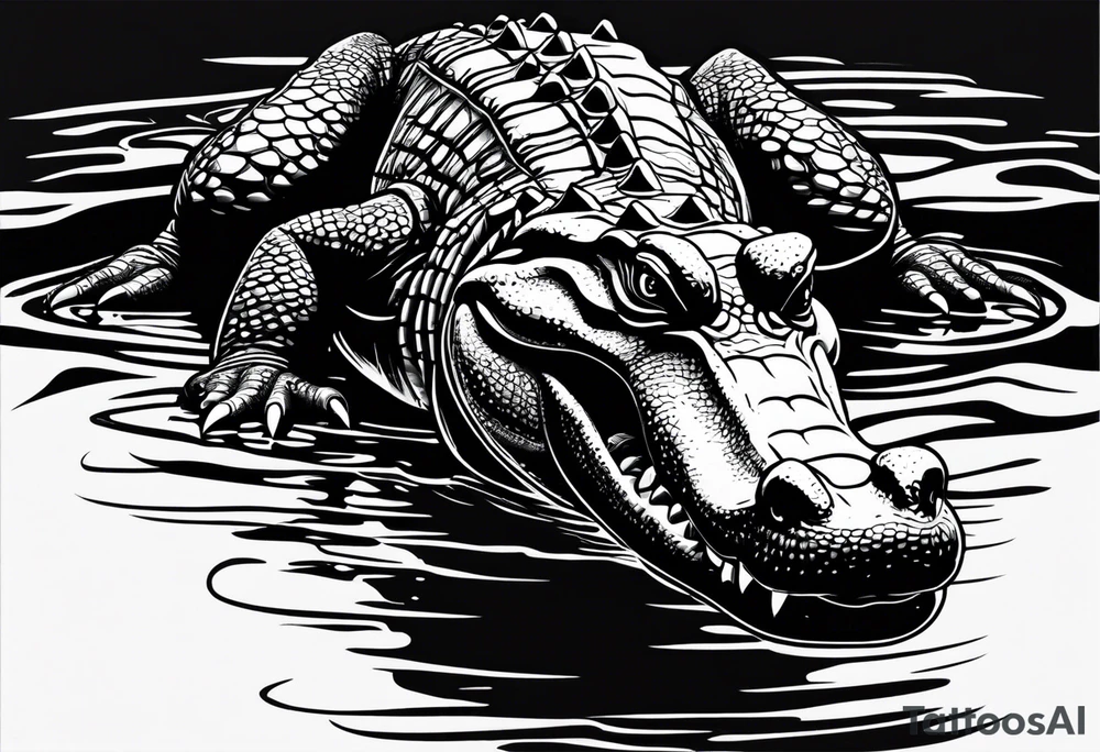 Alligator floating in the water with a shadow as viewed from above tattoo idea Alligator floating in the water with a shadow as viewed from above tattoo idea