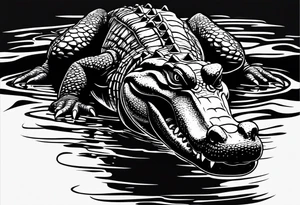 Alligator floating in the water with a shadow as viewed from above tattoo idea