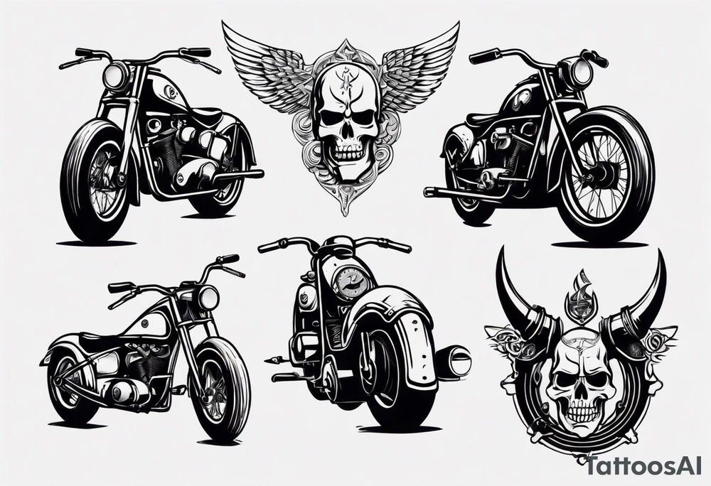 Vintage classic motorbike  with viking tattoo idea