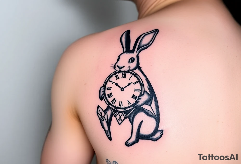 Rabbit holding a Clock tattoo idea