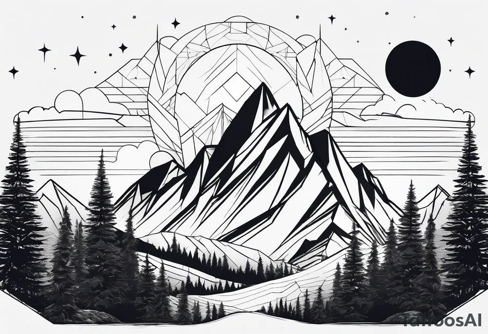 Geometric mountain peak with a moon tattoo idea