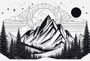 Geometric mountain peak with a moon tattoo idea