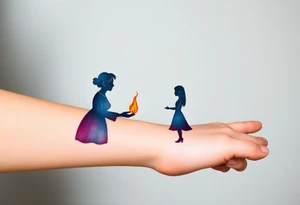 Silhouette of grandmother, mother and daughter passing a flame from oldest to youngest with the flame growing as it goes. tattoo idea