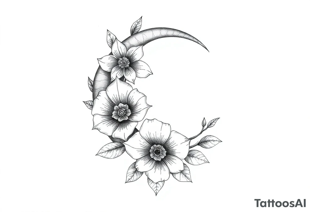 moon-shaped flowers tattoo idea