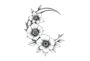 moon-shaped flowers tattoo idea