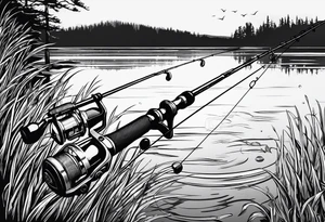 Fishing rod on a lake bank
do not put a fish in the picture fine line silhouette tattoo idea