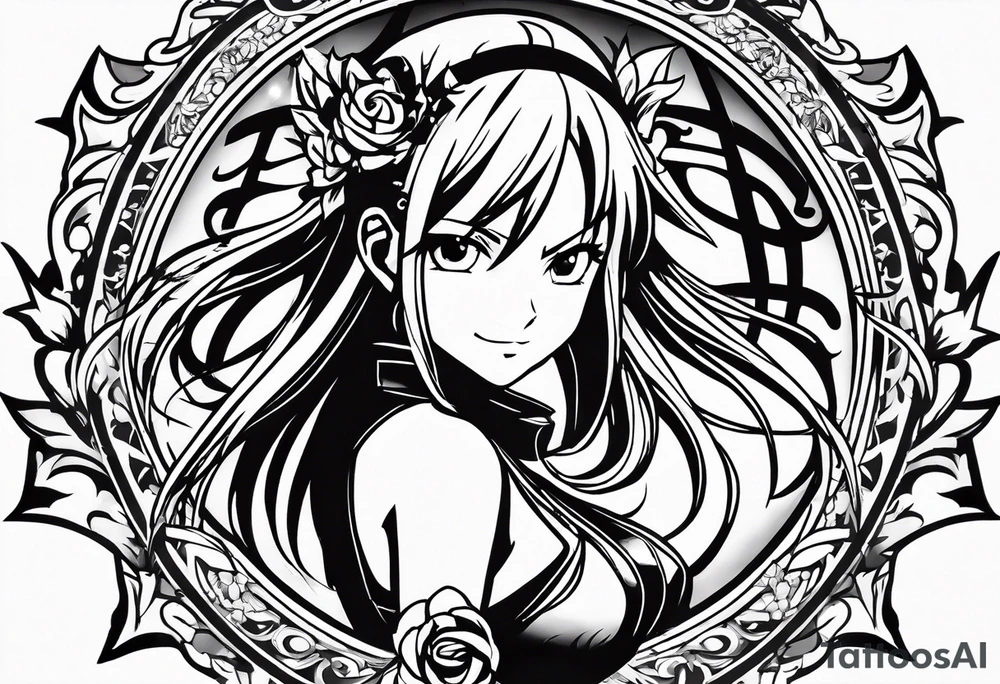 The anime show Fairy tail logo but as a fairy with a tail tattoo idea
