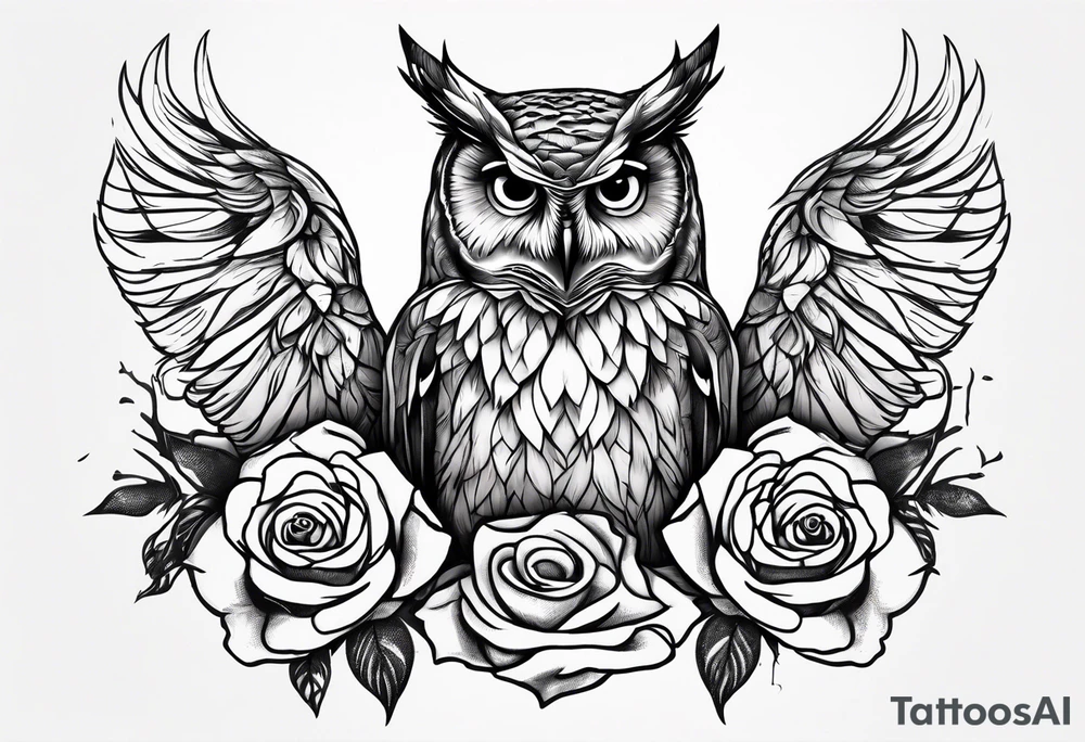 Owl trd roses tattoo idea