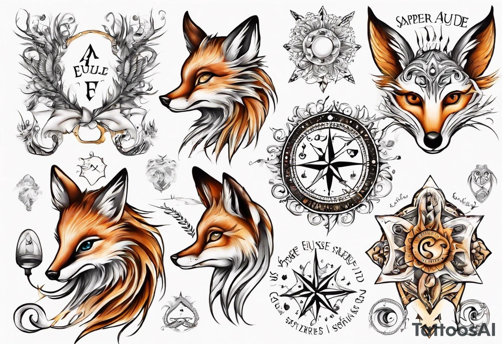 Wasser Eule Sonne Fuchs der Schriftzug : "Sapere Aude" und Sternzeichen Wasserman tattoo idea