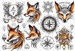 Wasser Eule Sonne Fuchs der Schriftzug : "Sapere Aude" und Sternzeichen Wasserman tattoo idea