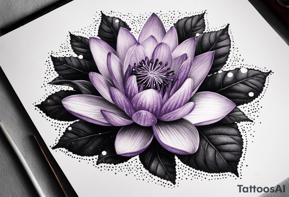 bouquet of violet, water lily, and holly tattoo idea