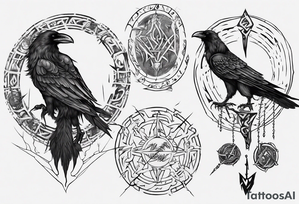 Vegsiir, yggdarsil, 2 ravens, all who wander are not lost in runes around vegsivir tattoo idea