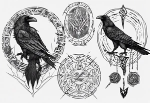 Vegsiir, yggdarsil, 2 ravens, all who wander are not lost in runes around vegsivir tattoo idea