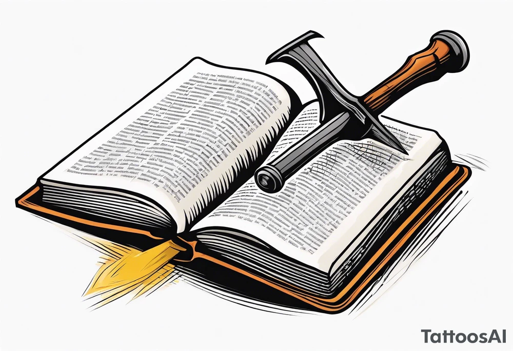 An opened bible with a battle Axe tattoo idea