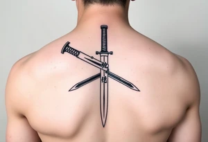 Katana with a black belt and fabled written in korean tattoo idea