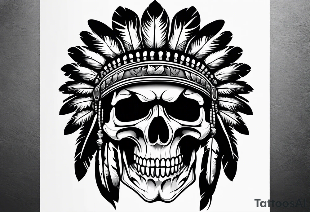 Native American war chief skull with bonnet tattoo idea Native American war chief skull with bonnet tattoo idea