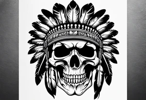 Native American war chief skull with bonnet tattoo idea
