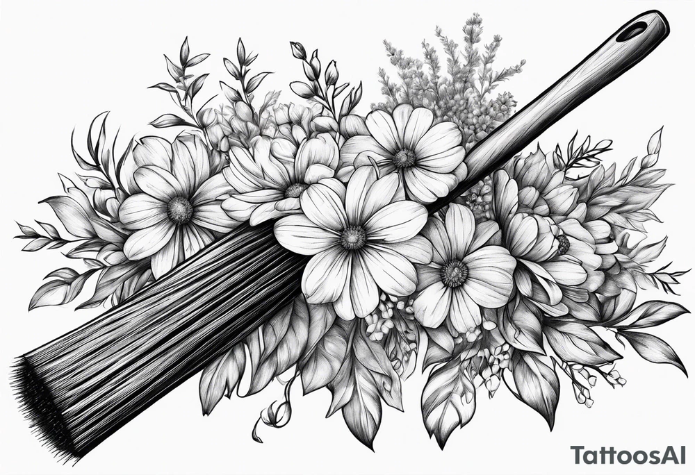 broom with flowers in the straw tattoo idea