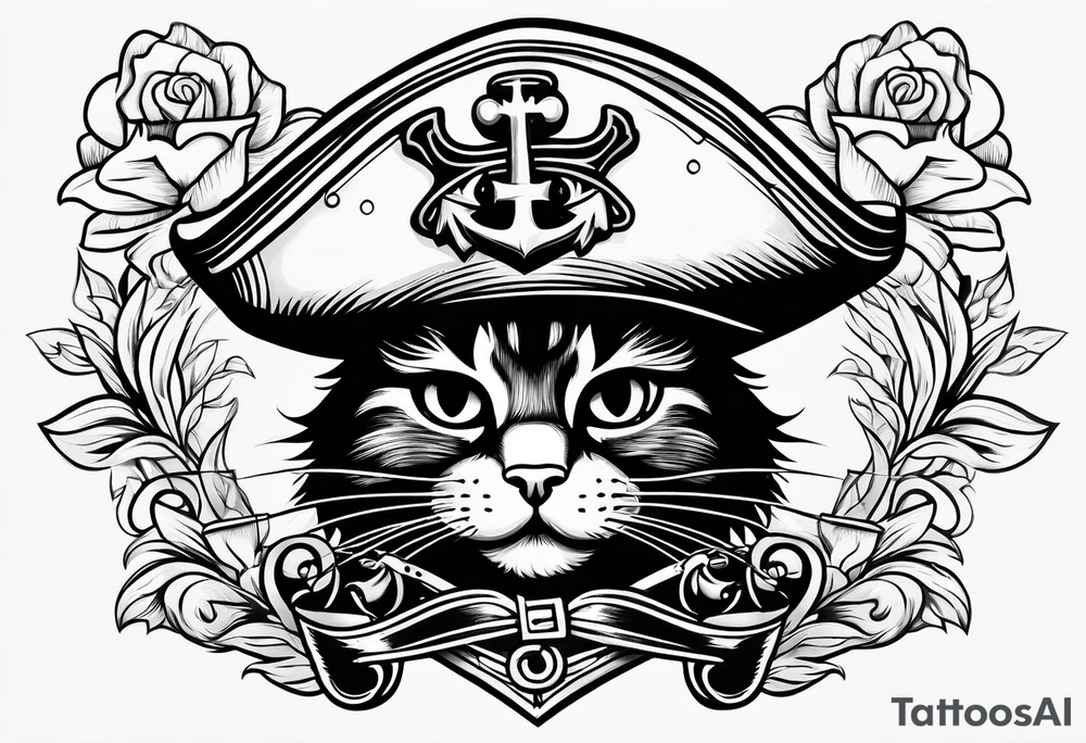 Happy cat in pirat hat tattoo idea