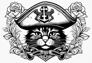 Happy cat in pirat hat tattoo idea