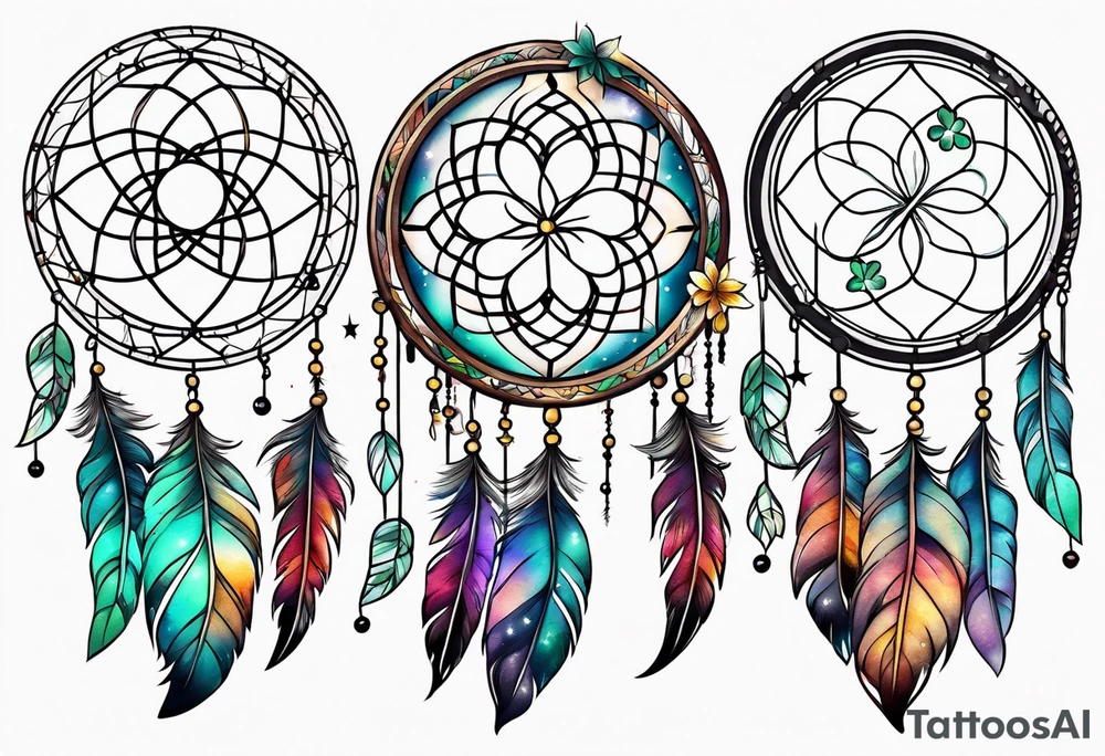 dreamcatcher，Including stars, moon, and Lucky clover tattoo idea