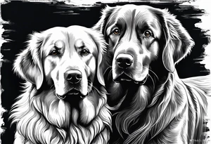 Two dogs. One happy dark colored golden retriever. The other is a yellow Labrador. tattoo idea