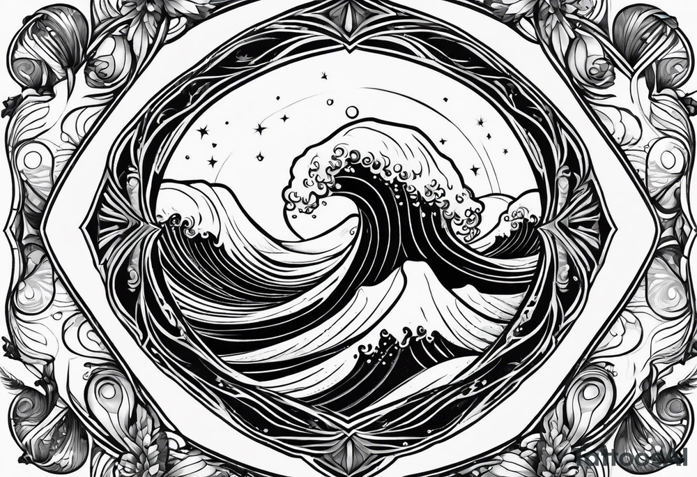 Simple ocean wave inside of a diamond with sun inside as well tattoo idea