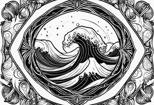 Simple ocean wave inside of a diamond with sun inside as well tattoo idea