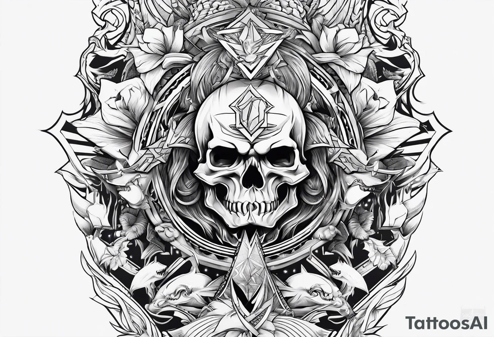 Zeus, lightning, skulls, sharks tattoo idea