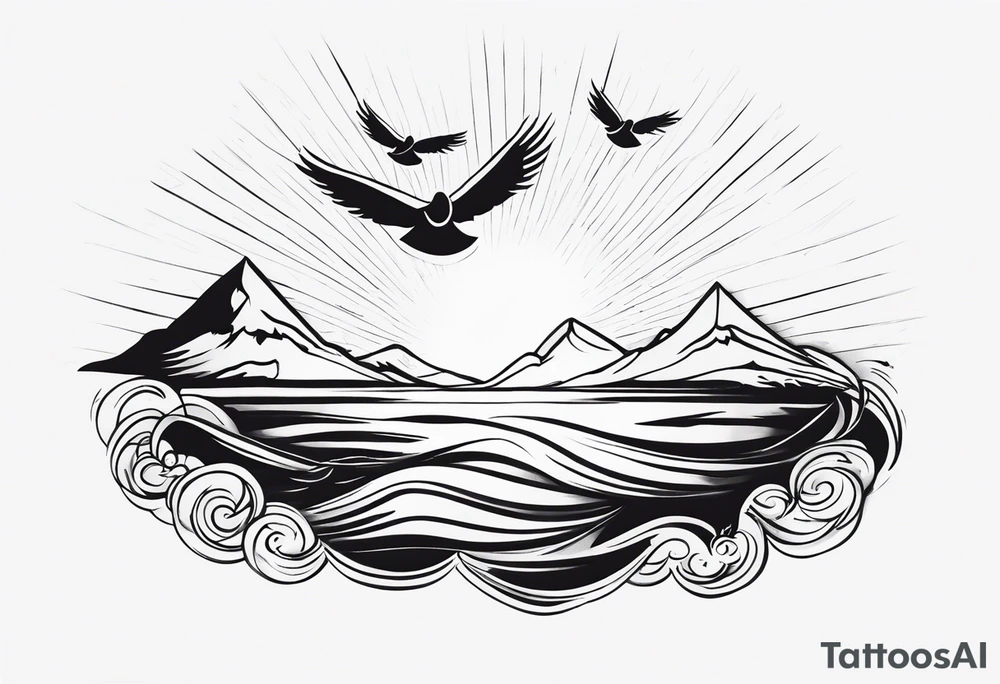 doves and sunrays across the clouds tattoo idea