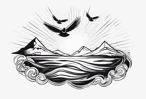 doves and sunrays across the clouds tattoo idea