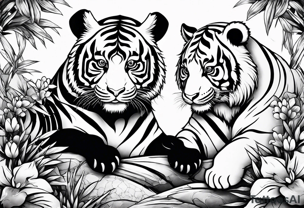 Baby tiger and panda hanging out tattoo idea