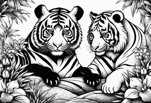 Baby tiger and panda hanging out tattoo idea