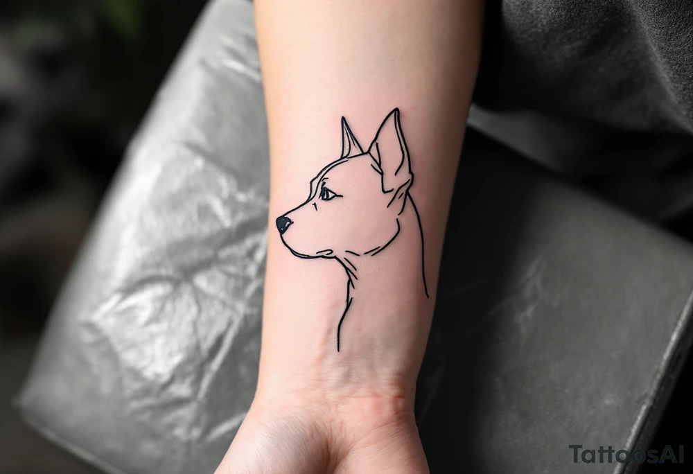 Minimalist Linework Stafford – A simple single-line silhouette of a Stafford’s head and ears, done in fine black ink, elegant and timeless. tattoo idea