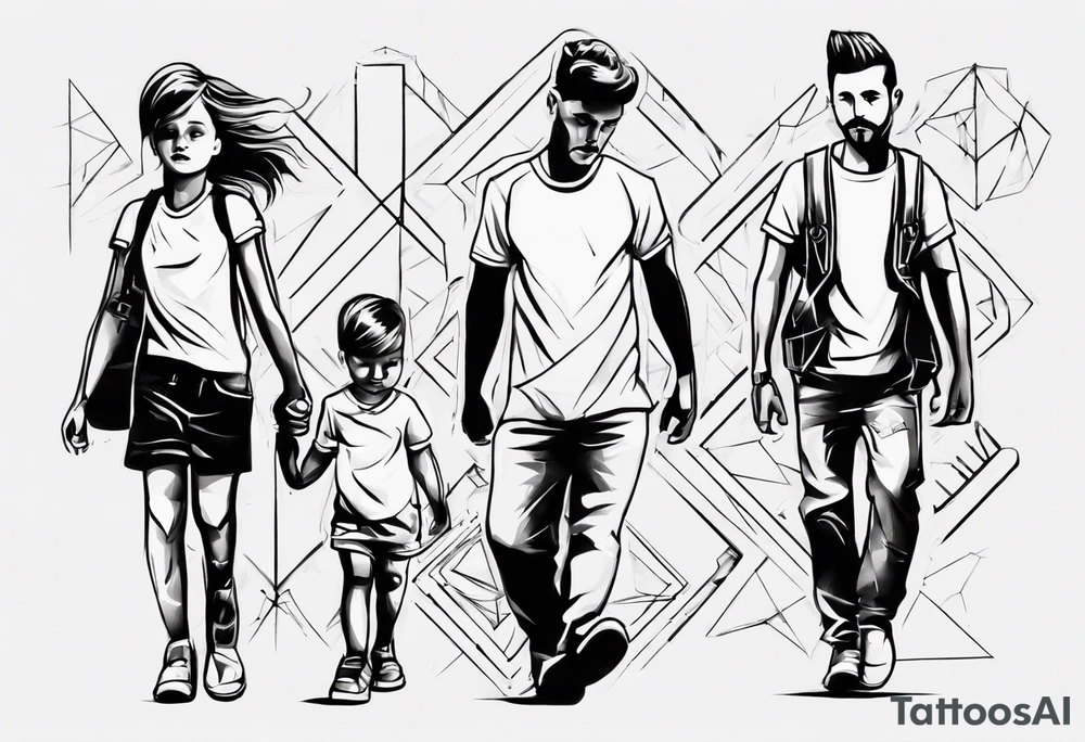 dad and kids, a boy and a girl tattoo idea