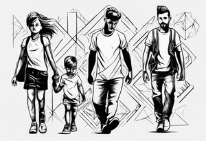 dad and kids, a boy and a girl tattoo idea