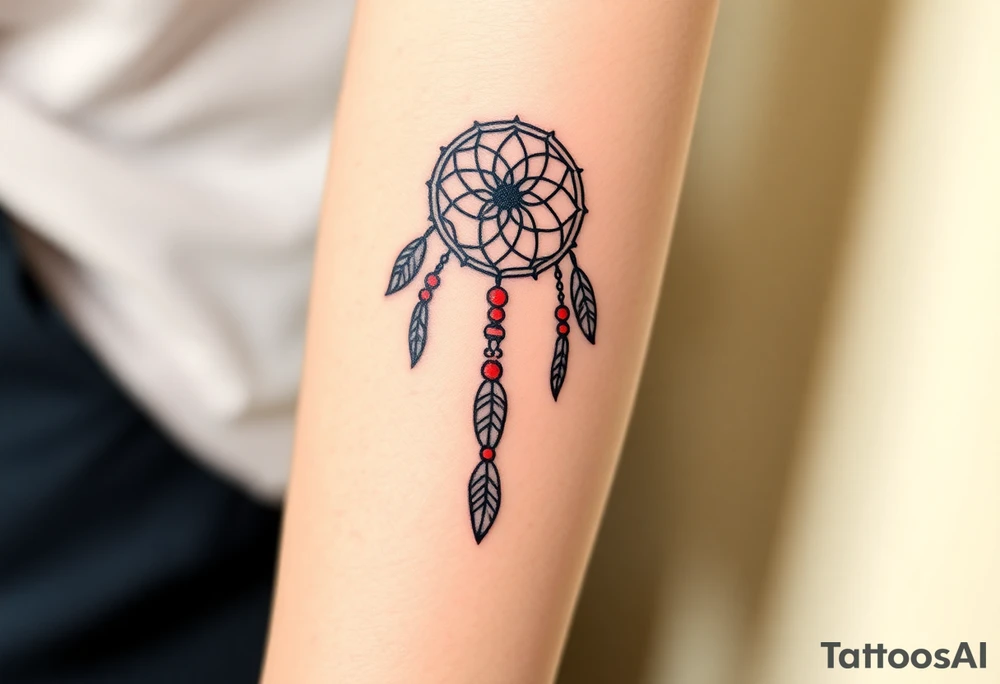 native dreamcatcher with flowing feathers and sacred beads tattoo idea