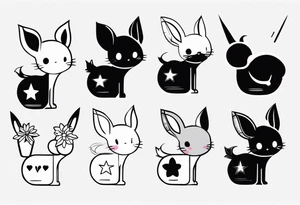 I would like various tattoo sketches. they must represent the friendship between two girls who like naps, kuromi and my melody and a song entitled "luna". tattoo idea