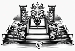 Valhalla sword shield dragon 
stairs tattoo idea