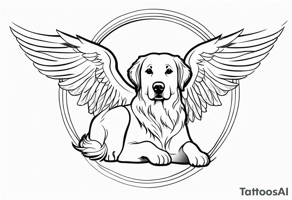 Golden retriever giving her hand with halo and wings tattoo idea