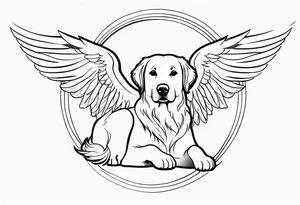 Golden retriever giving her hand with halo and wings tattoo idea