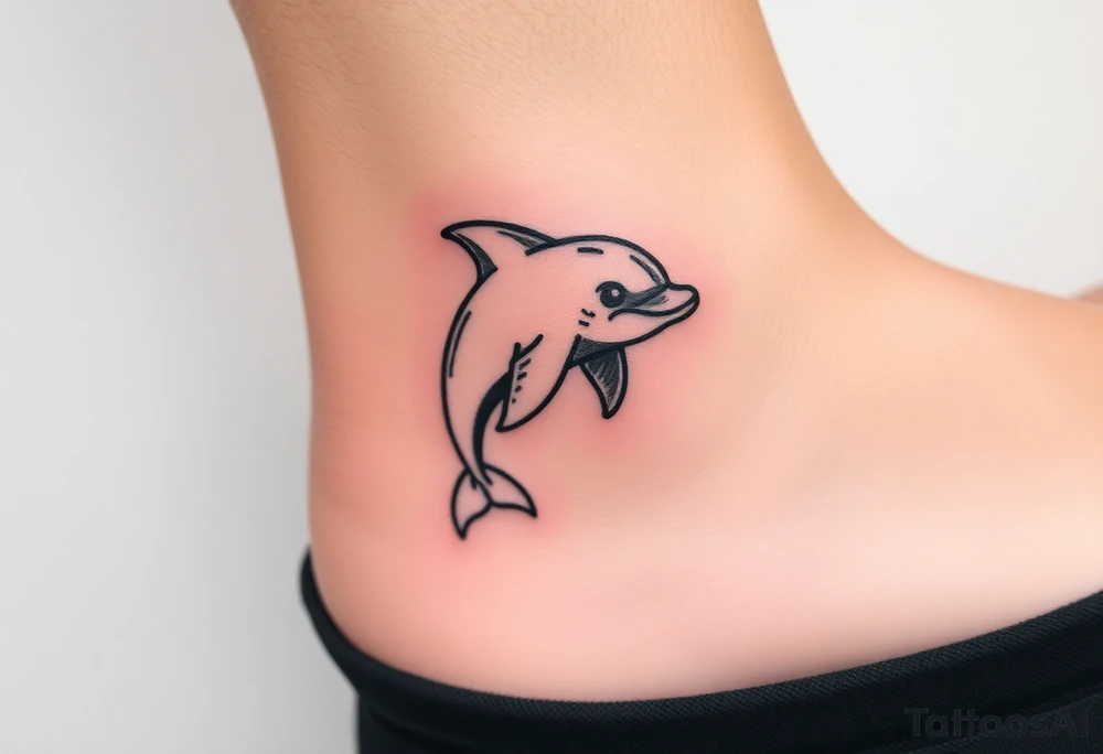 Cartoon dolphin on the ankle tattoo idea
