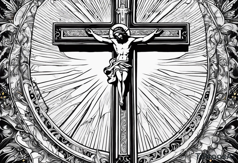 Religious cross with rays of sun, 08/21/2024 in with Jeremiah 29:11 tattoo idea