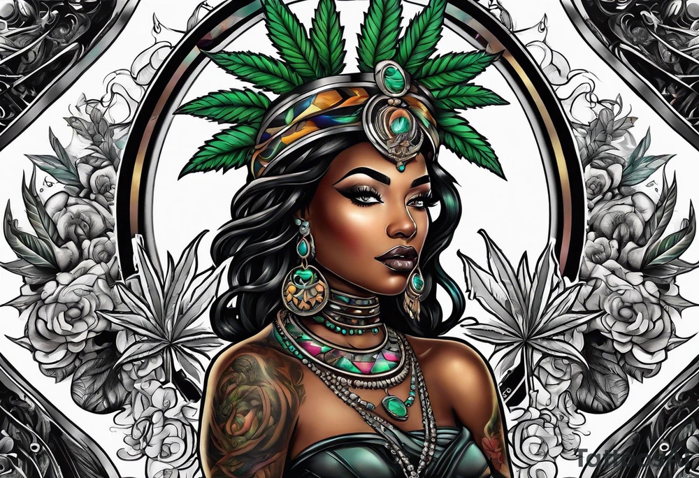 Black Goddess of marijuana tattoo idea