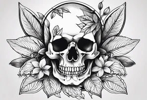 Skull and bones with leafs forearm tattoo idea